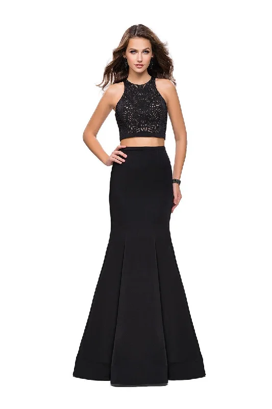 One-Shoulder Satin Dress La Femme - 25759 Two Piece Cutout Jersey Trumpet Dress