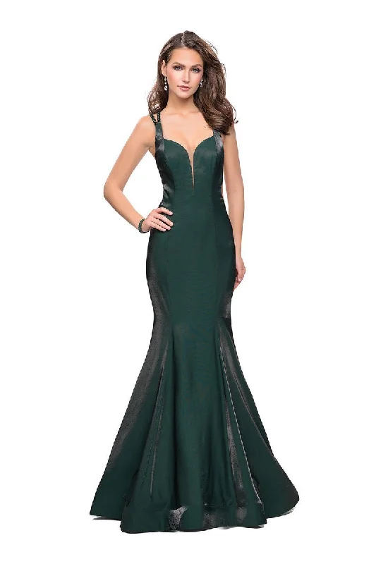 Sophisticated Gown La Femme - 25813 Strappy Deep V-neck  Mermaid Dress