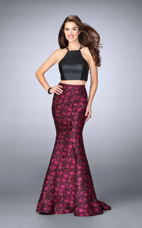Royal Inspired Gown La Femme - 23864 Glamorous High Neck Two-piece Floral Mermaid Dress