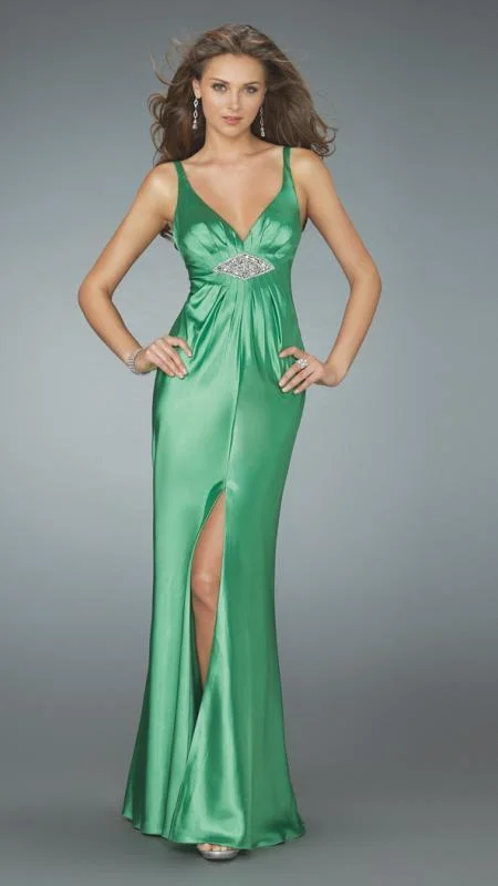Lavish Evening Gown La Femme - 14600 Resplendent Halter-Style Sheath Gown with Center Slit
