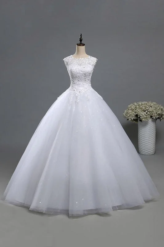 Red Carpet Dress Lace-up Appliques Tulle A-line Wedding Dress