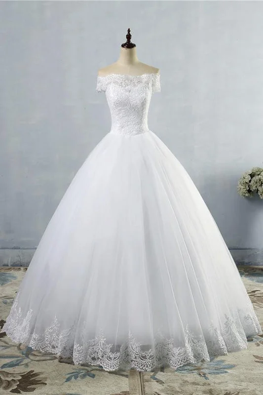Simple Chiffon Dress Latest Lace-up Tulle Appliques A-line Wedding Dress