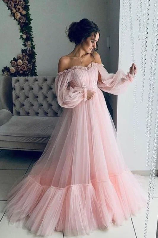 Timeless Satin Dress Light Pink Long Sleeves Prom Boho Off the Shoulder Beach Wedding Dresses Timeless Satin Dress Light Pink Long Sleeves Prom Boho Off the Shoulder Beach Wedding Dresses