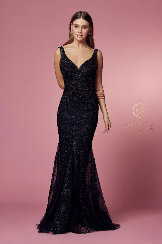 Fancy Embellished Dress Long Formal Sleeveless Mermaid Prom Dress Black