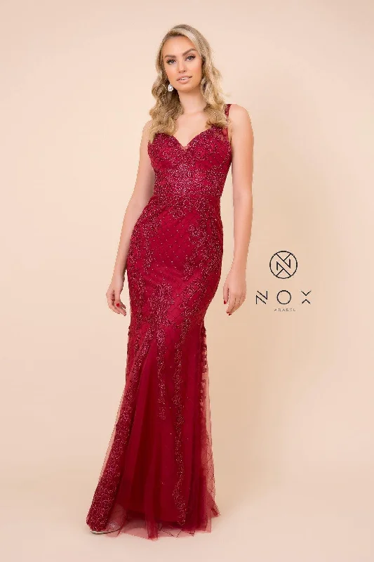 Off-White Gown Long Formal Sleeveless Mermaid Prom Dress Burgundy