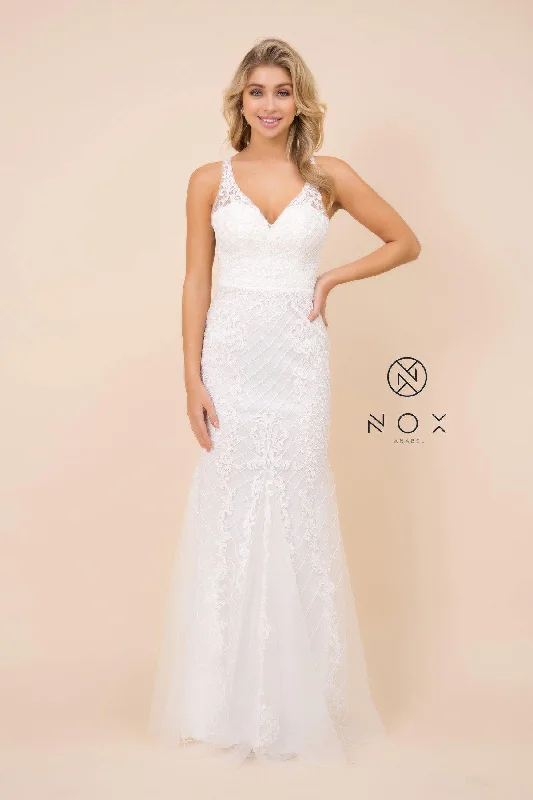 Statement Sleeve Dress Long Formal Sleeveless Mermaid Prom Dress White
