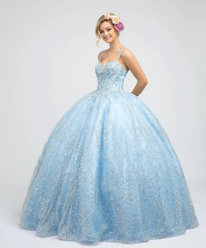 Floor-Length Satin Dress Long Quinceanera Glitter Mesh Ball Gown Sale