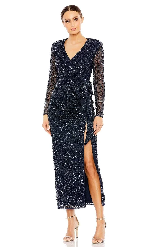 Fancy Embellished Dress Mac Duggal 10558 - Beaded Faux Wrap Formal Dress