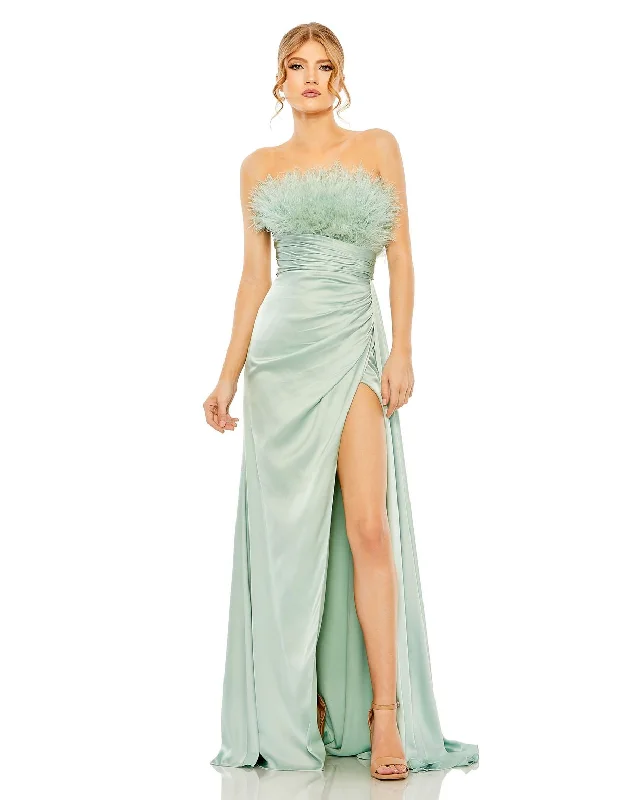 Ruched Satin Dress Mac Duggal 11690 Long Formal Feather Prom Dress