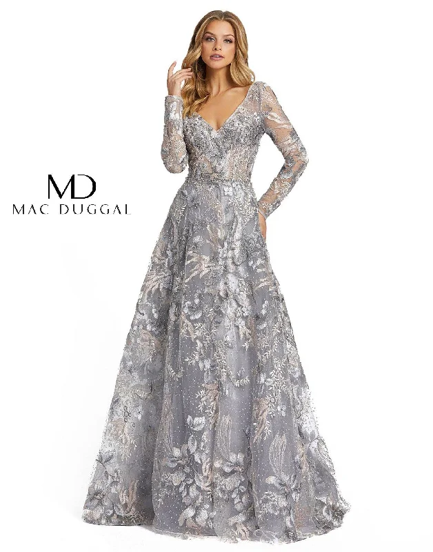 Floor-Length Satin Dress Mac Duggal 20214 Grey Multi 16 Sale