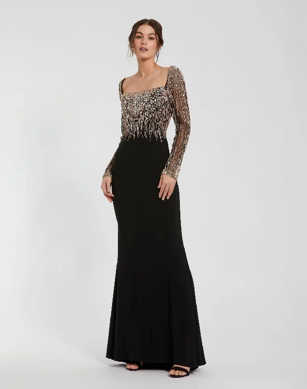 Fashionable Formal Dress Mac Duggal 2256 Long Sleeve Beaded Formal Prom Dress
