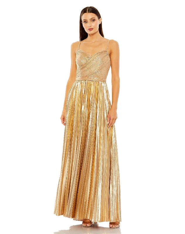 Unique Cocktail Dress Mac Duggal 27489 Long Metallic Pleated Formal Prom Dress