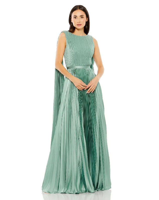 Empire Waist Gown Mac Duggal 49716 Long Pleated Cape Formal Prom Dress
