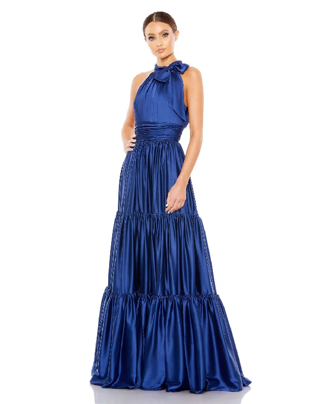One-Shoulder Satin Dress Mac Duggal 506581 Long Formal A Line Pleated Prom Dress