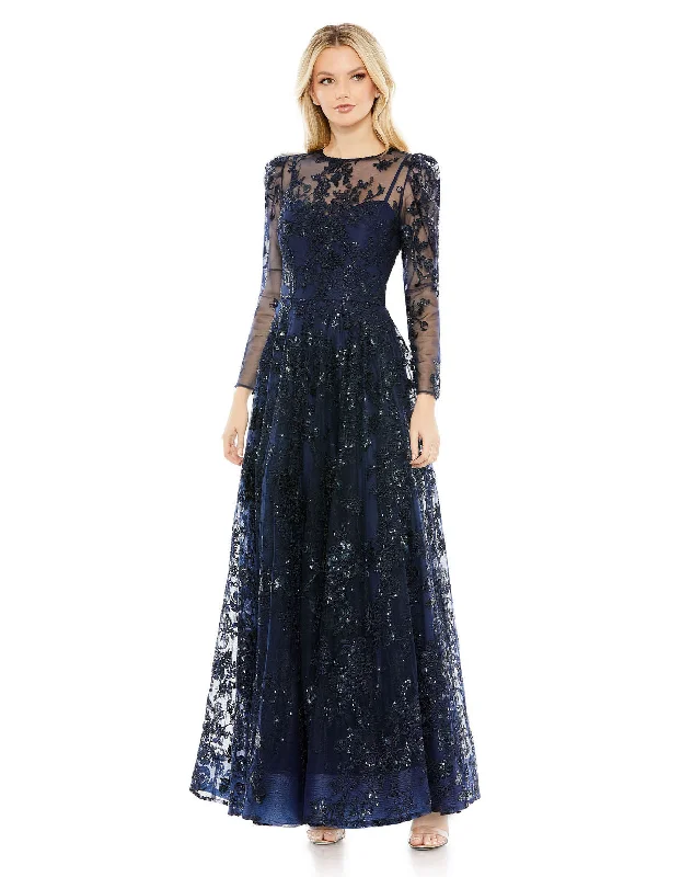 Modest Chiffon Dress Mac Duggal 50664 Long Sleeve A Line Formal Evening Dress