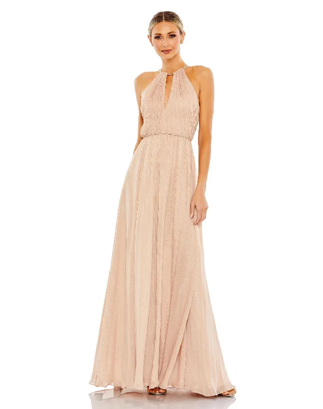 Elegant Wedding Gown Mac Duggal 55822 Long Pleated A Line Formal Prom Dress