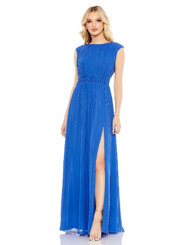 Asymmetrical Gown Mac Duggal 55863 Long A Line Formal Prom Pleated Dress