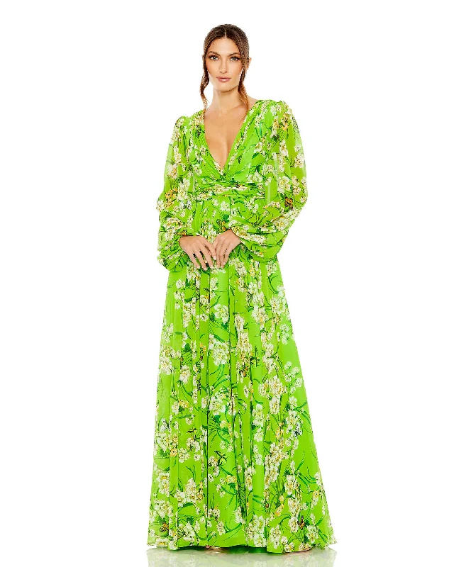 Sophisticated Gown Mac Duggal 56013 Formal Floral Long Sleeve Evening Dress