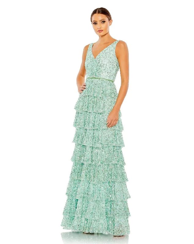 Subtle Shine Dress Mac Duggal 5627 Formal Ruffle Tiered Sequin Prom Long Dress