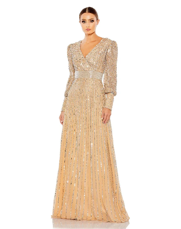 Puffy Sleeve Dress Mac Duggal 5720 Long Sleeve Formal Prom Sequin Dress