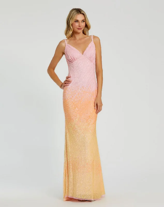 Sheer Panel Dress Mac Duggal 5763 Long Ombre Sequin Trumpet Prom Formal Dress