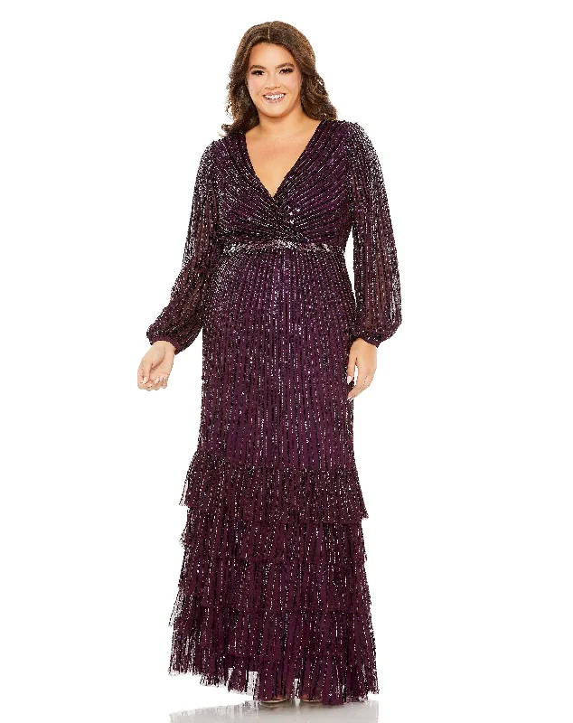 Red Carpet Dress Mac Duggal 5784 Plus Size Long Sleeve Formal Evening Dress