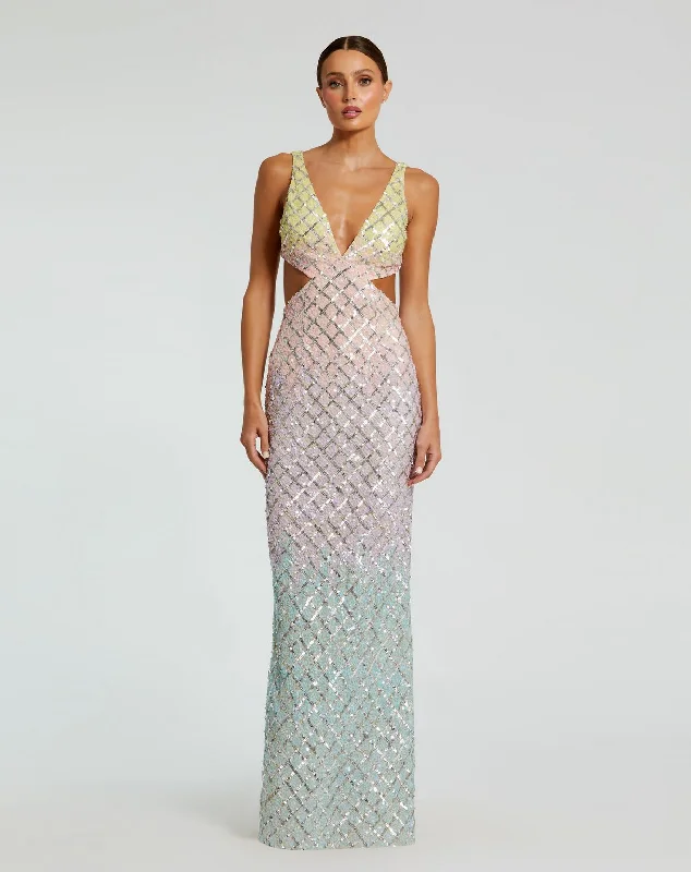 Floral Embroidery Dress Mac Duggal 6049 Ombre Beaded Prom Formal Long Dress