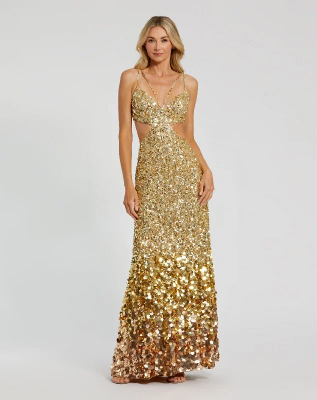 Tulle Skirt Dress Mac Duggal 6077 Ombre Sequin Prom Formal Long Dress