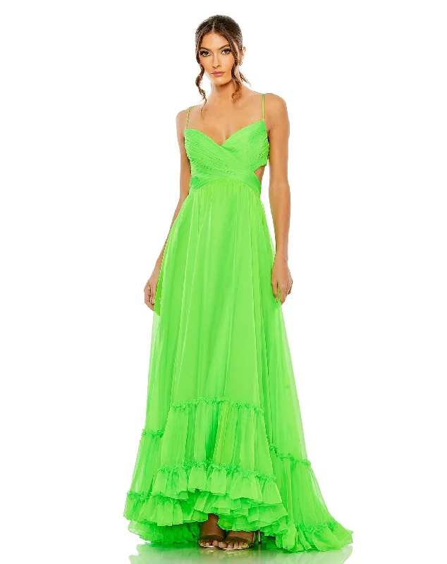 Timeless Satin Dress Mac Duggal 68477 Prom Tiered Ruffle Long Formal Dress