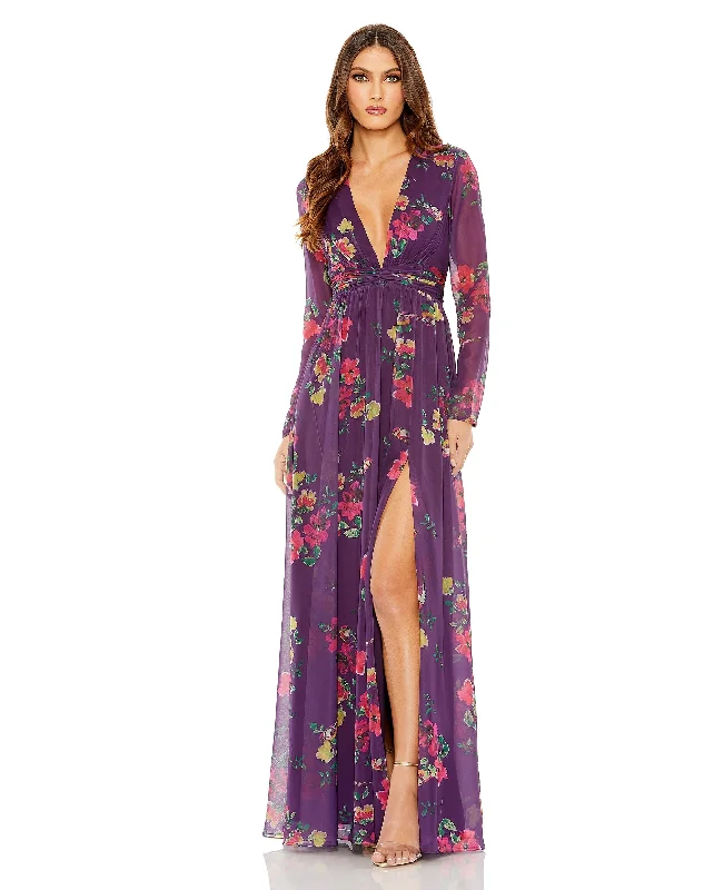 Romantic Floral Dress Mac Duggal 68558 Plum 8 Sale