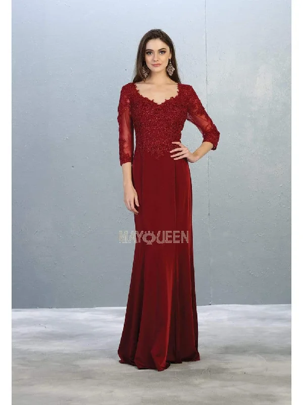 Garden Party Gown May Queen - MQ1811 Appliqued Quarter Sleeve Scoop Bodice Dress
