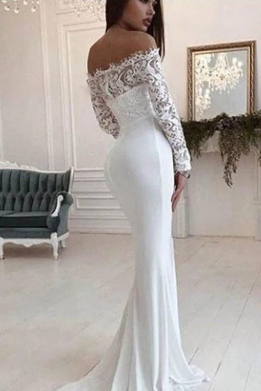 Puffy Sleeve Dress Mermaid Long Sleeves Off the Shoulder Wedding Dress