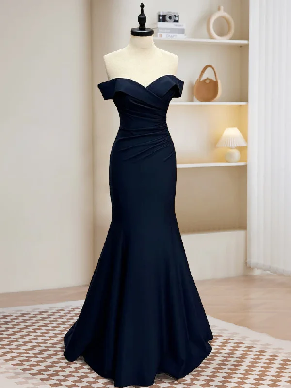 Dramatic Ball Gown Mermaid Satin Dark Blue Long Prom Dress, Dark Blue Long Formal Dress Dramatic Ball Gown Mermaid Satin Dark Blue Long Prom Dress, Dark Blue Long Formal Dress