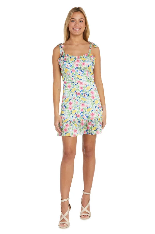 Classic Couture Dress Morgan & Co 1361 Short Lemon Floral Print Cocktail Dress