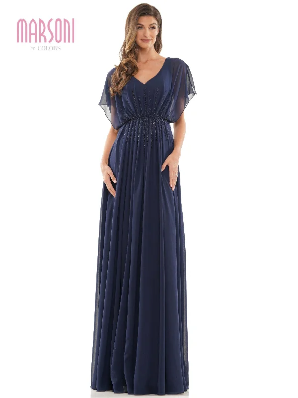 Ruched Satin Dress Marsoni MV1156 NAVY	18 Sale