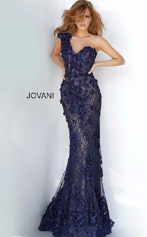 Off-White Gown Navy 6 Jovani 3375 One Shoulder Long Formal Gown Sale