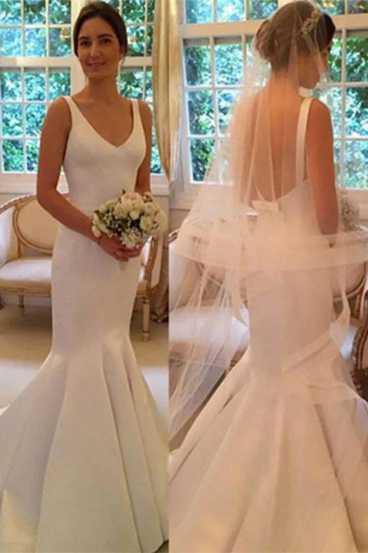 Simple Chiffon Dress Newest Mermaid V-neck Sleeveless Simple Backless Wedding Dress Simple Chiffon Dress Newest Mermaid V-neck Sleeveless Simple Backless Wedding Dress