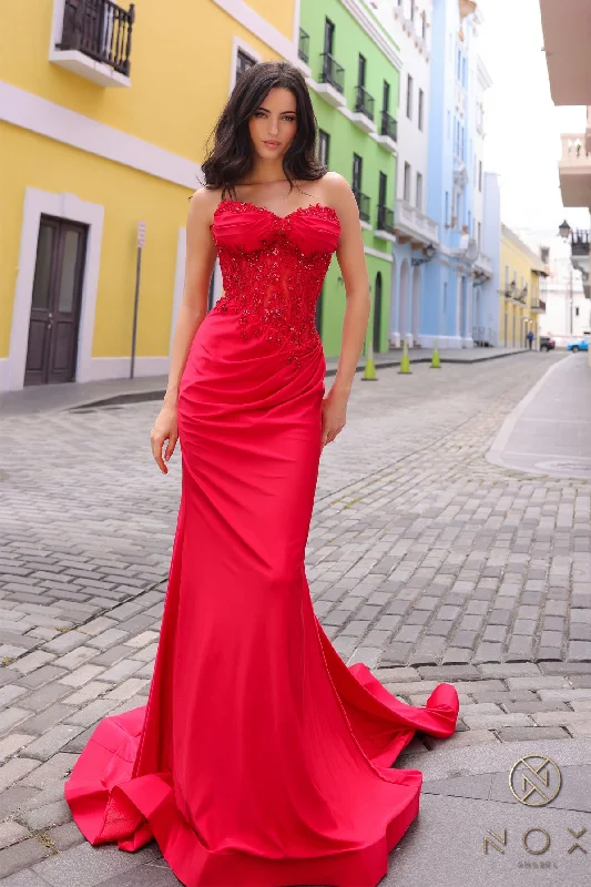 Statement Sleeve Dress Nox Anabel C1345 Long Prom Fitted Formal Gown