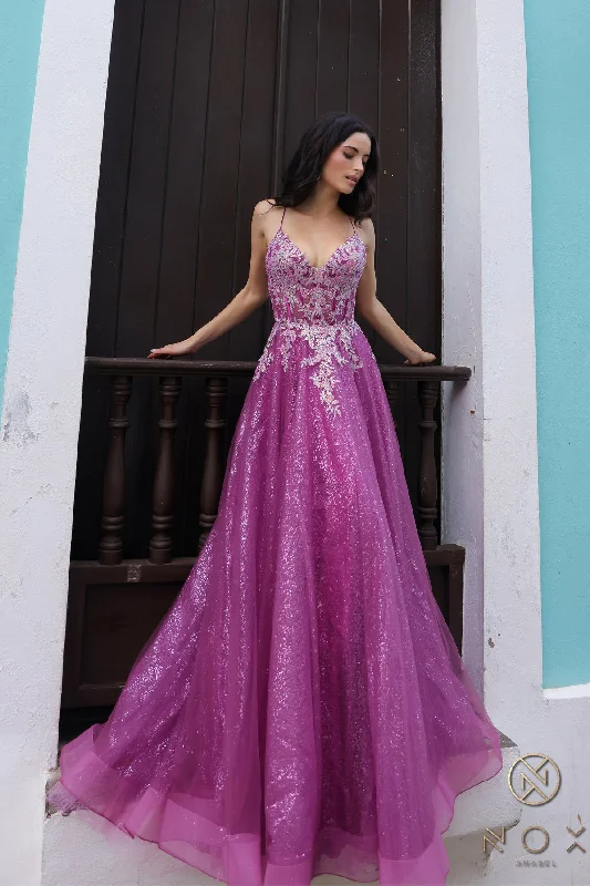 Delicate Lace Dress Nox Anabel C1407 Glitter Long A Line Prom Dress