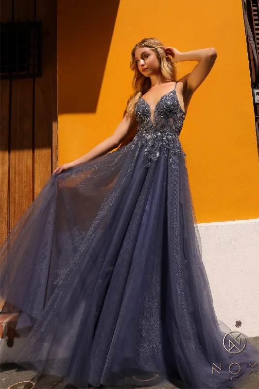 Lace Sleeves Dress Nox Anabel Q1391 Twilight Blue 8 Sale