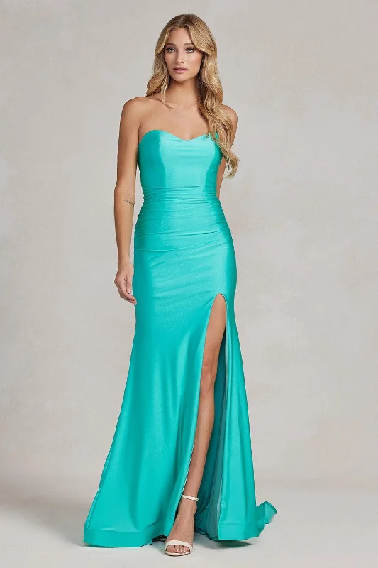 Romantic Evening Gown Nox Anabel T1139 Sexy Long Strapless Formal Prom Gown Atlantic Blue