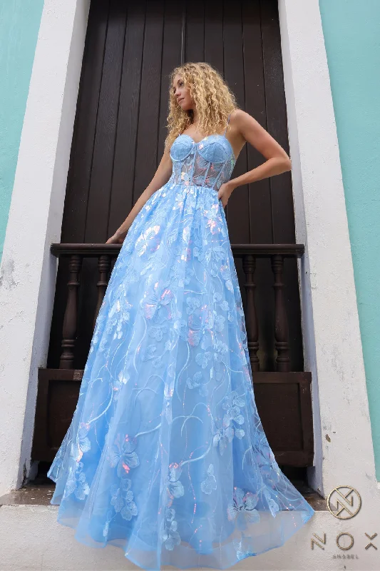 Simple Chiffon Dress Nox Anabel T1332 A Line Long Formal Floral Print Prom Dress