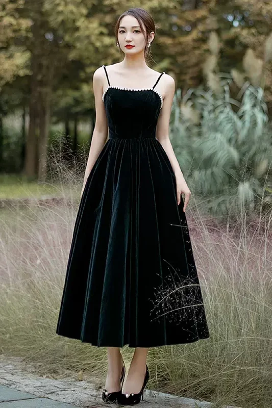 Bold Print Formal Dress Open Back Black Velvet Tea Length Prom Dresses, Black Velvet Homecoming Dresses, Black Formal Graduation Evening Dresses WT1014 Bold Print Formal Dress Open Back Black Velvet Tea Length Prom Dresses, Black Velvet Homecoming Dresses, Black Formal Graduation Evening Dresses WT1014