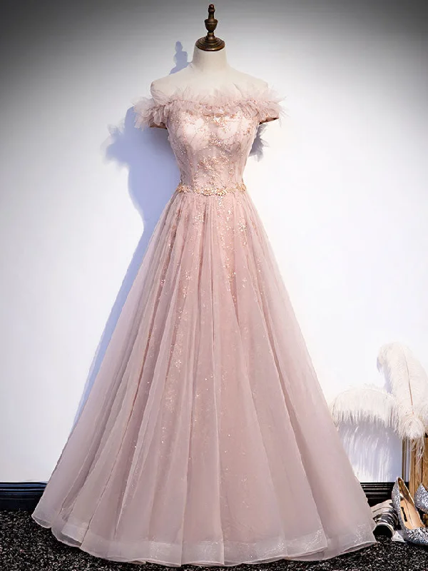 Elegant Tulle Gown Pink Tulle Long Prom Dress, A line Pink Formal Graduation Dresses Elegant Tulle Gown Pink Tulle Long Prom Dress, A line Pink Formal Graduation Dresses
