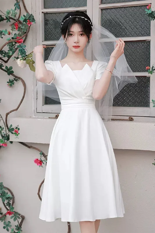 Dark Green Dress Princess Short Sleeves White Satin Short Prom Homecoming Dresses, White Formal Graduation Evening Dresses WT1012 Dark Green Dress Princess Short Sleeves White Satin Short Prom Homecoming Dresses, White Formal Graduation Evening Dresses WT1012