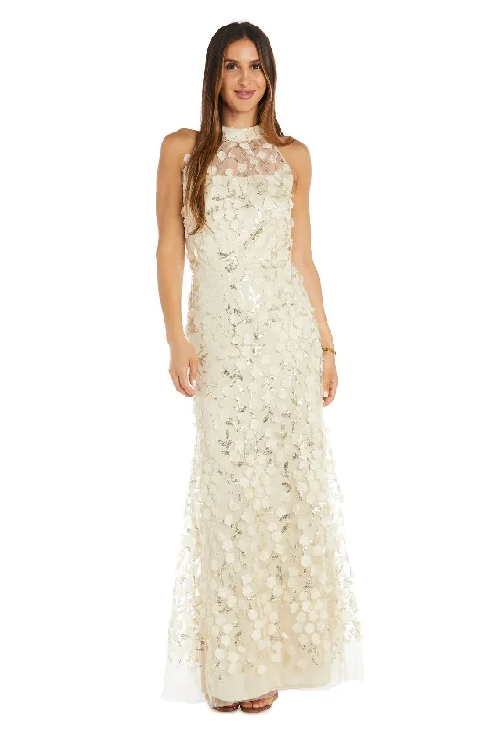 Floral Beaded Gown R&M Richards 1768 Long 3D Floral Sequin Formal Evening Dress