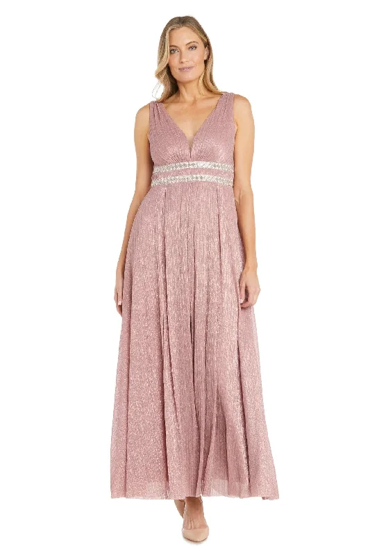 Statement Prom Dress R&M Richards 3138 Long Formal Pleated Metallic Evening Dress