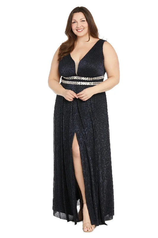 Sophisticated Party Dress R&M Richards 3138W Long Plus Size Metallic Evening Formal Dress