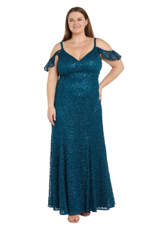 Mermaid Cut Dress R&M Richards 6177W Plus Size Long Formal Glitter Dress