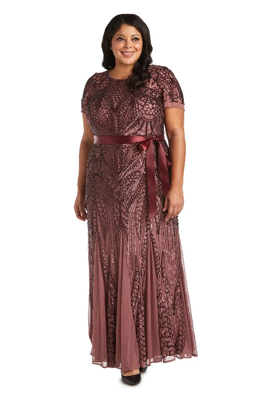 Navy Blue Gown R&M Richards 7285W Long Plus Size Sequin Formal Dress